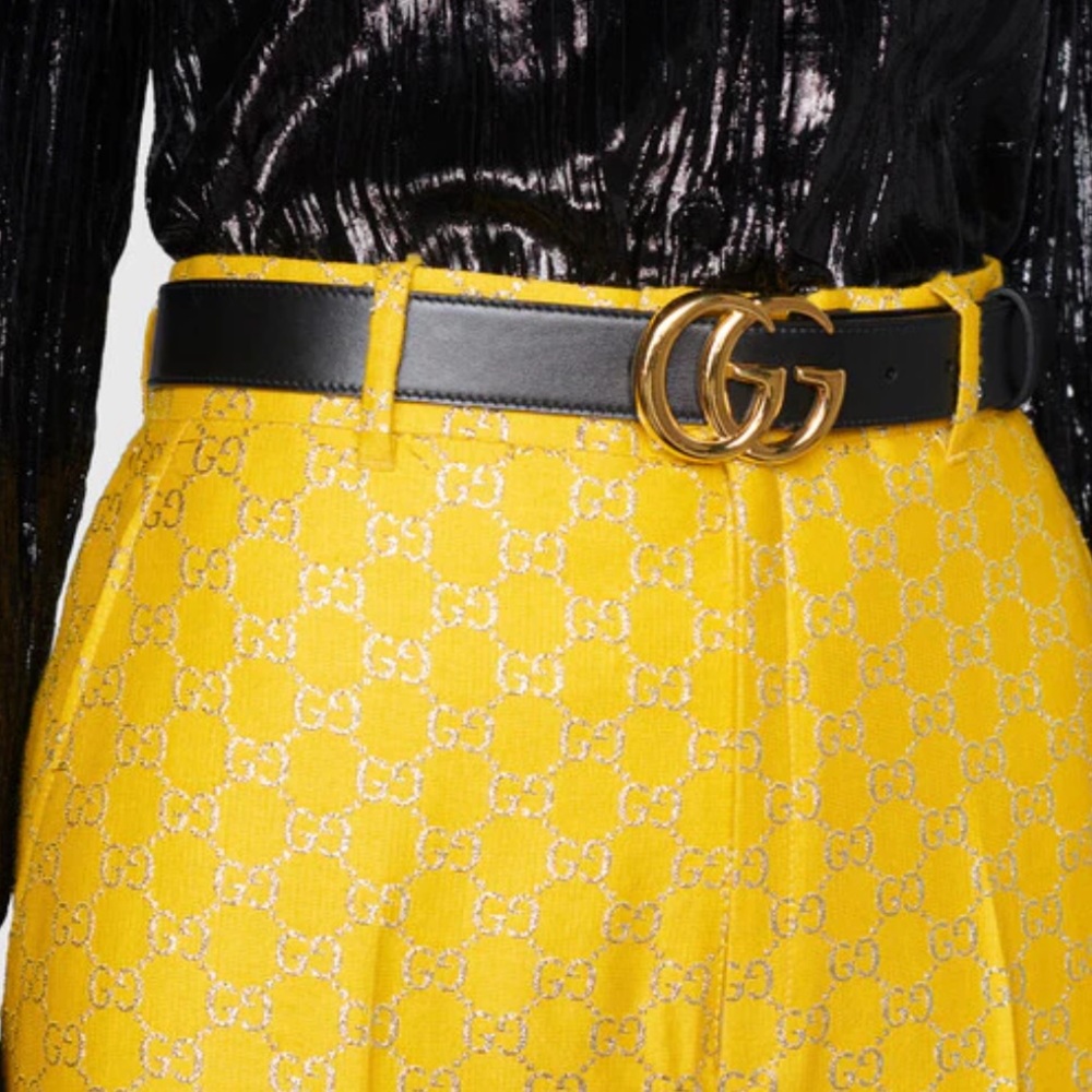 GG Marmont leather belt with shiny buckle